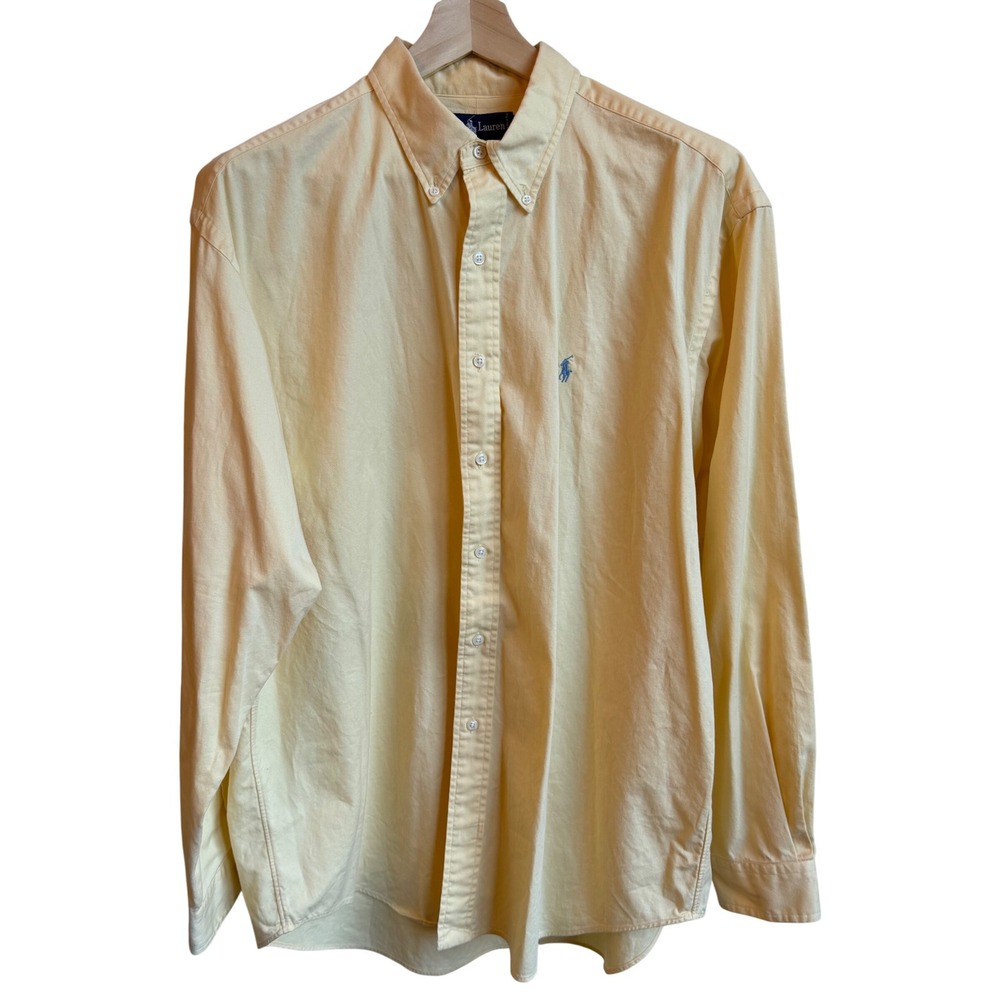 Ralph Lauren Button Down Shirt XL Yellow Cotton Oxford Long Sleeve Pony Logo